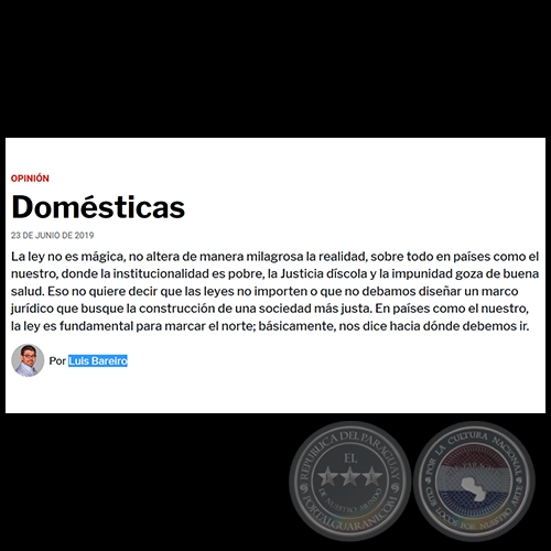 DOMÉSTICAS - Por LUIS BAREIRO - Domingo, 23 de junio de 2019